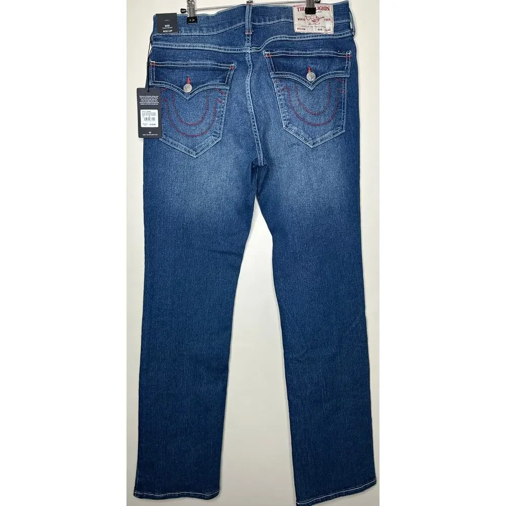 True Religion Ricky Relaxed Straight Jeans Blue Denim Flap Pocket 32x34 NWT